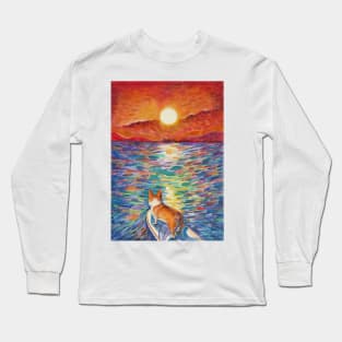 Sunset surfer corgi Long Sleeve T-Shirt